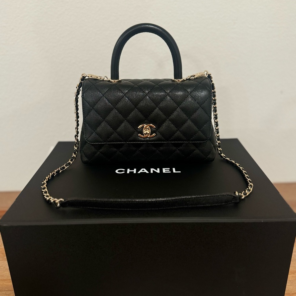 CHANEL Black Mini Quilted Bag with Gold Chain